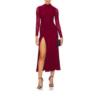 Bardot Liyana ruched mesh dress in Berry